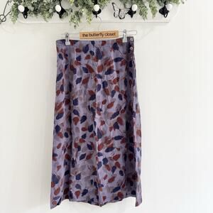 Cut Loose Purple Leaves Midi Maxi Skirt Tencel Small Elastic Waist 17-3085